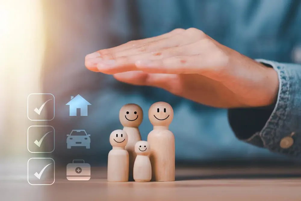 Family protected by cupped hands